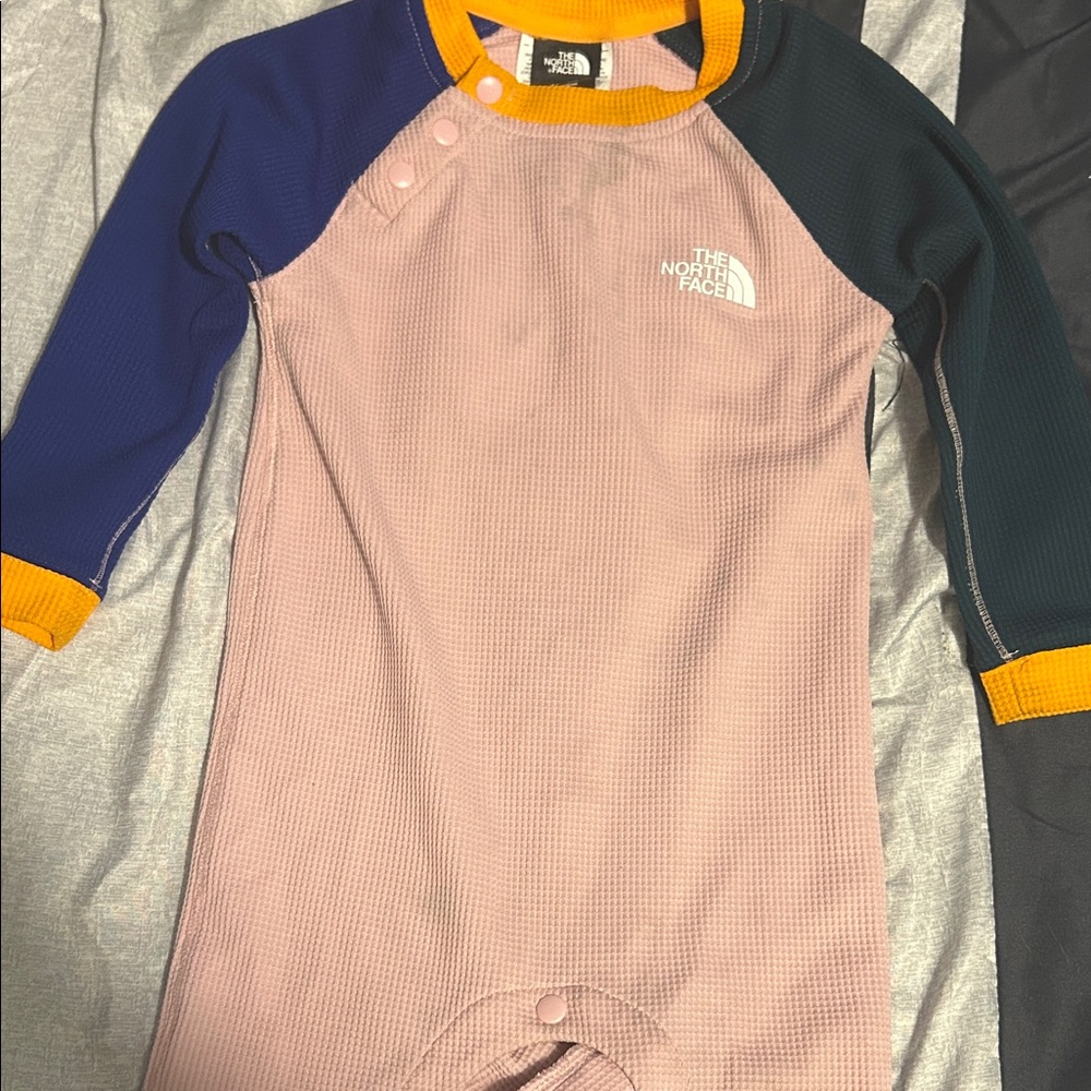 The North Face Pink and Blue Baby Romper